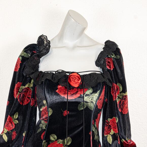 For Love & Lemons Yara Printed Velvet Mini Dress Black rose red size 2XS - Picture 10 of 13